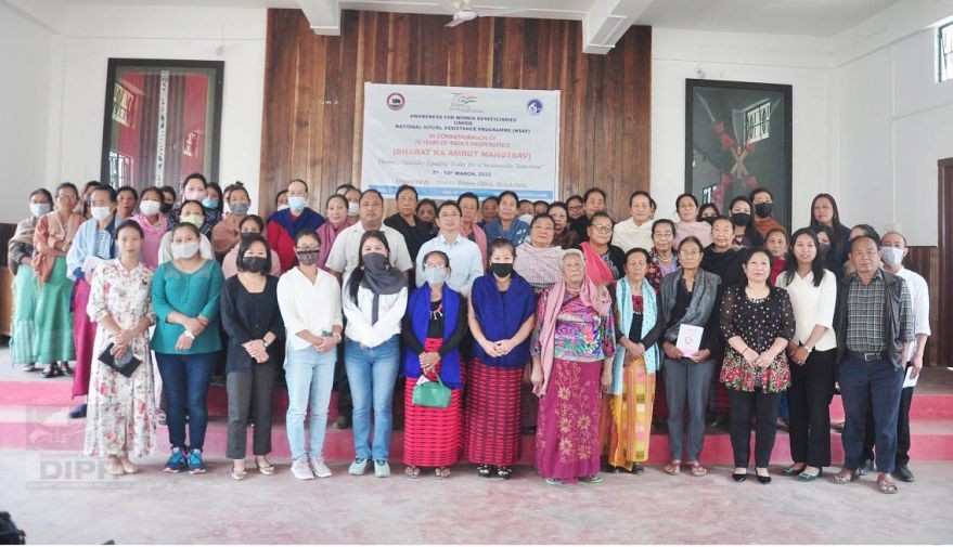 Participants and officials during the awareness programme for women beneficiaries under National Social Assistance Programme held at Ongpangkong Salang, Mokokchung on March 11. (DIPR Photo)